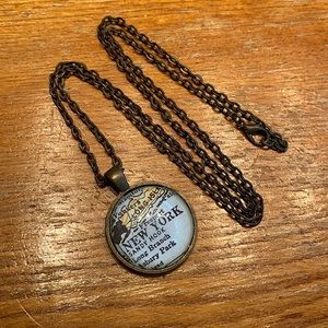 Long Island Queens NY Vintage Map Pendant Necklace